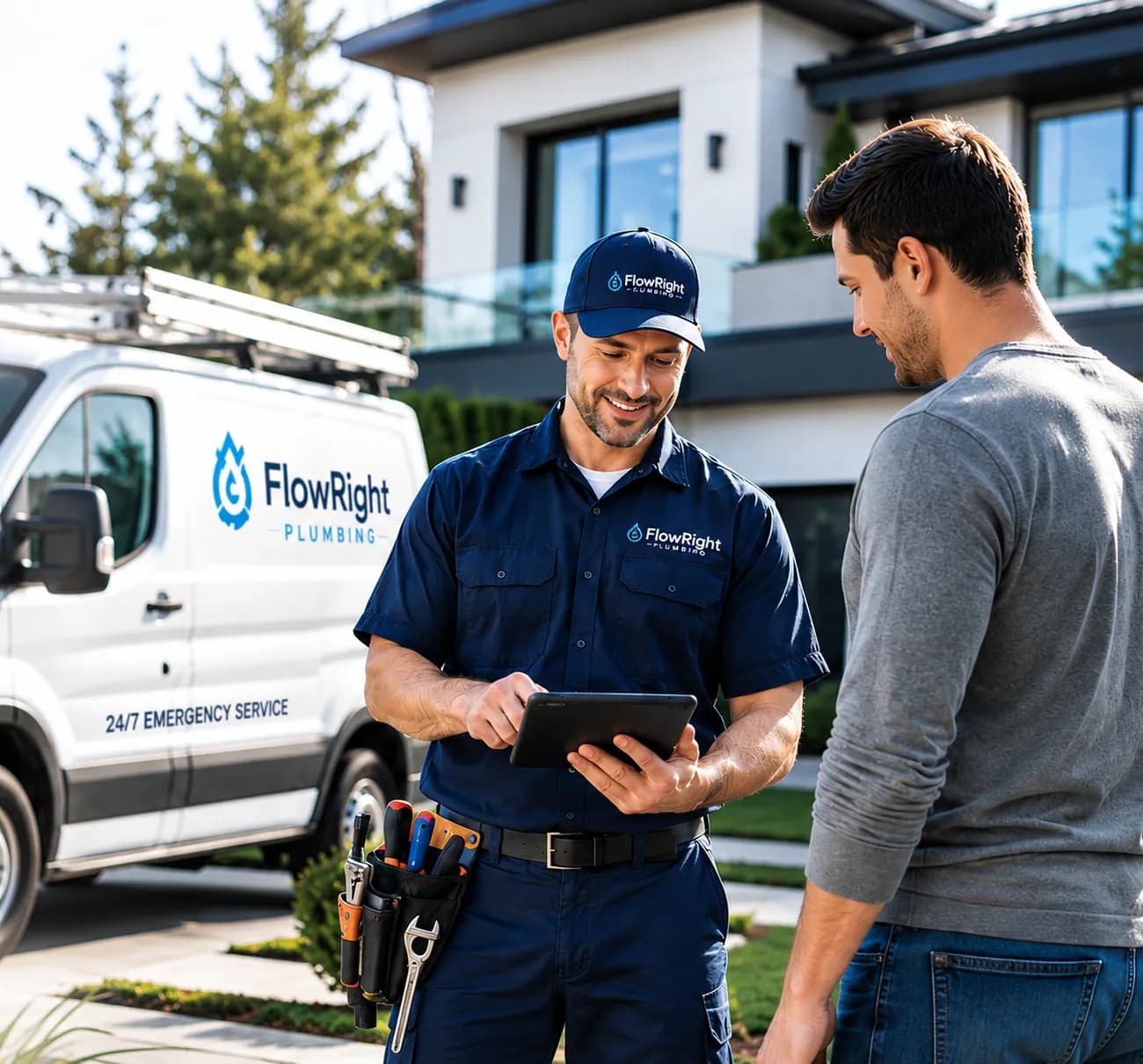 Precision Plumbing Texas technician with branded uniform and vehicle